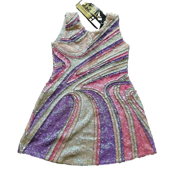 Little Attitudes by Debra Green Hand-Beaded Sequin A-Line Dress, Pageant SZ 8 - Picture 1 of 16